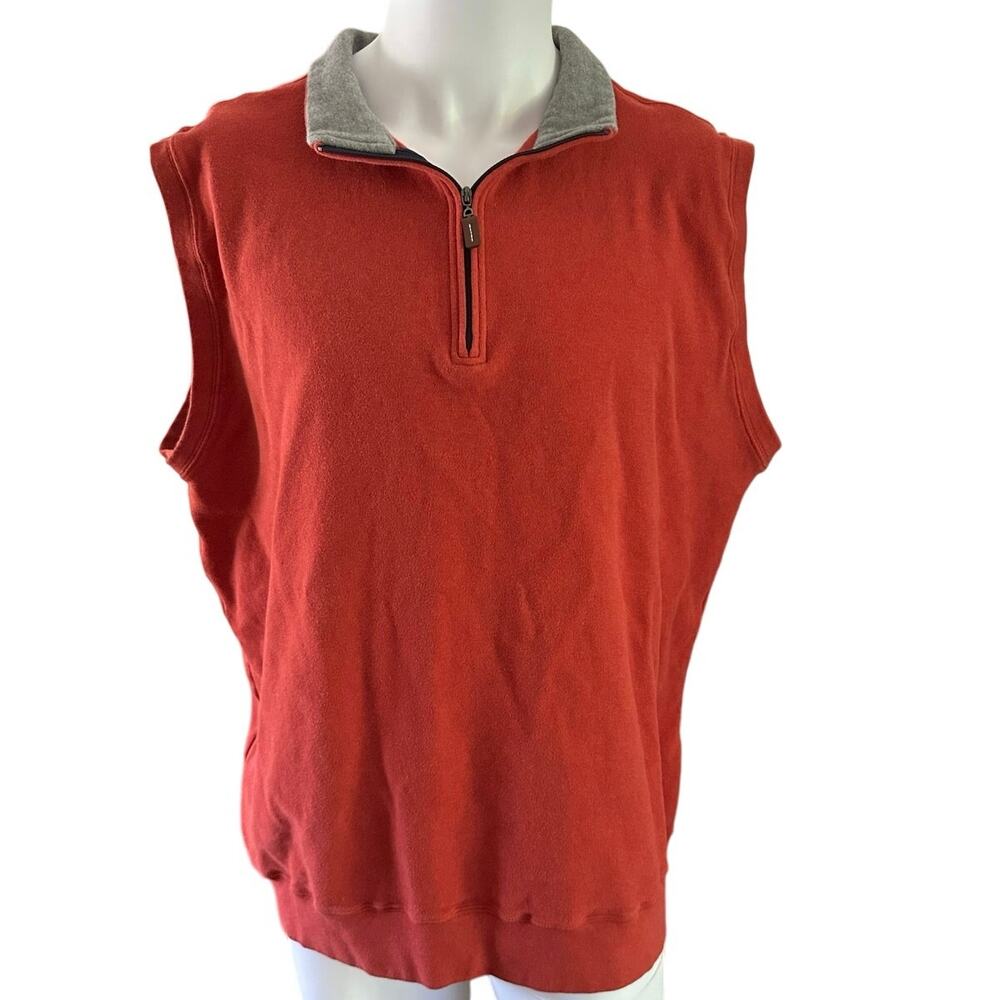 Peter Millar - Men’s 100% Cotton Quarter Zip Vest - Orange - XXL